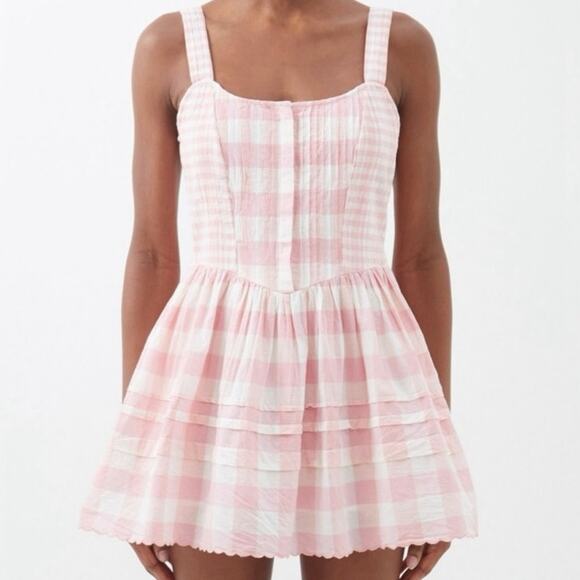 LoveShackFancy Chennedy Pink and White Gingham Mini Dress, Size 4 - Picture 1 of 15